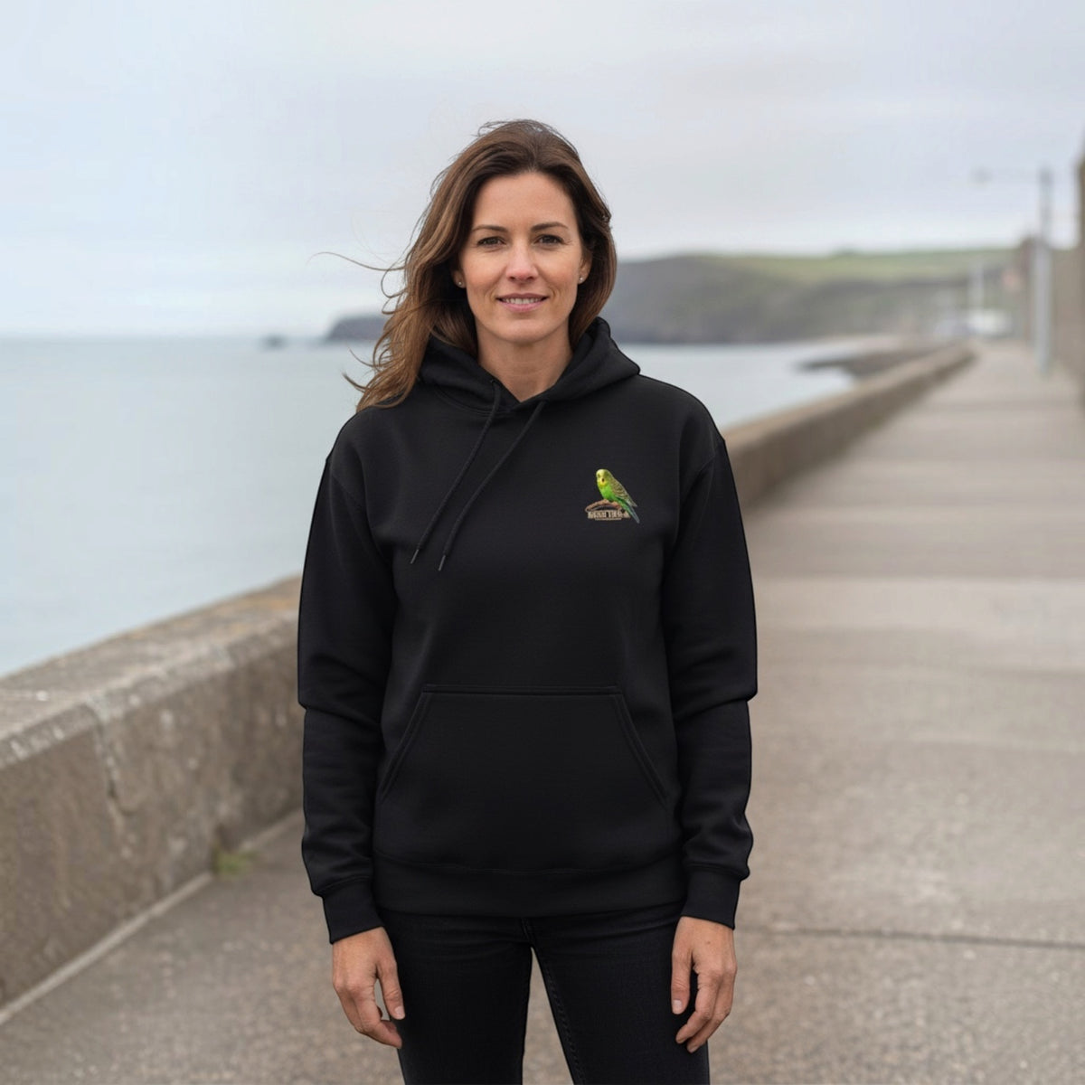 Green Budgie Emblem Hoodie – Minimal Chest Print
