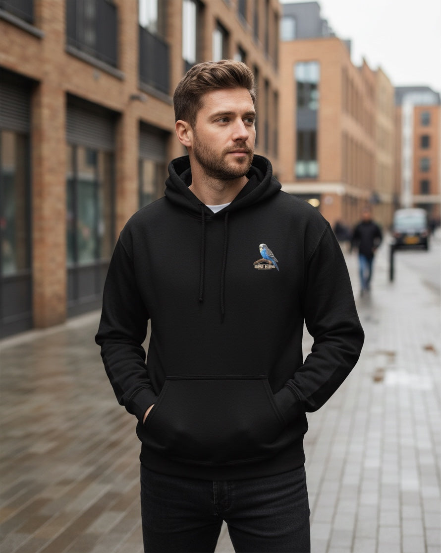 Blue Budgie Emblem Hoodie – Minimal Chest Print