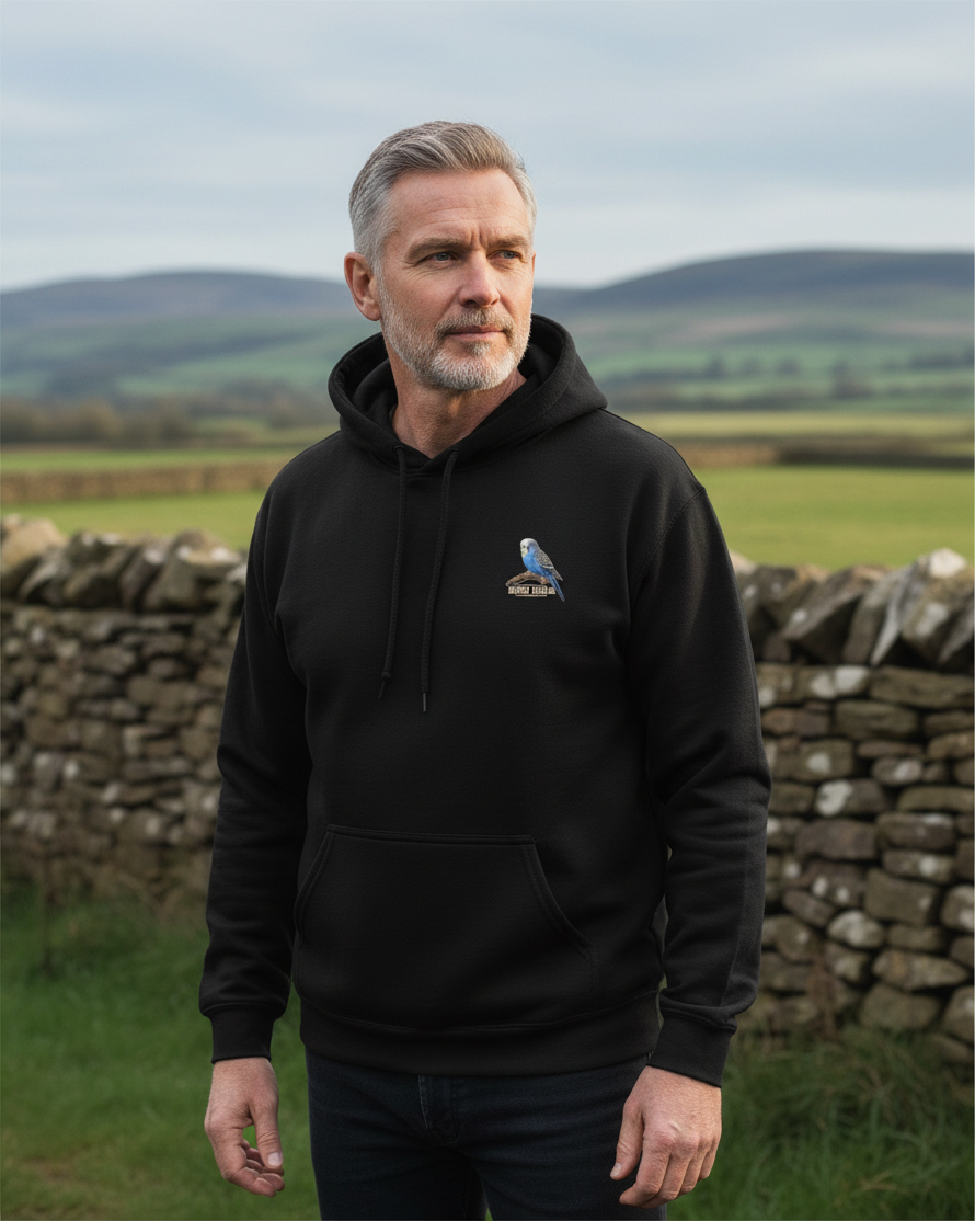 Blue Budgie Emblem Hoodie – Minimal Chest Print