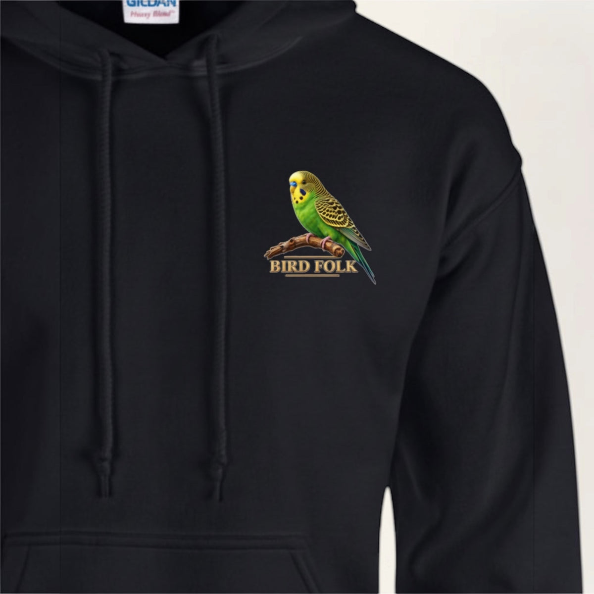 Green Budgie Emblem Hoodie – Minimal Chest Print