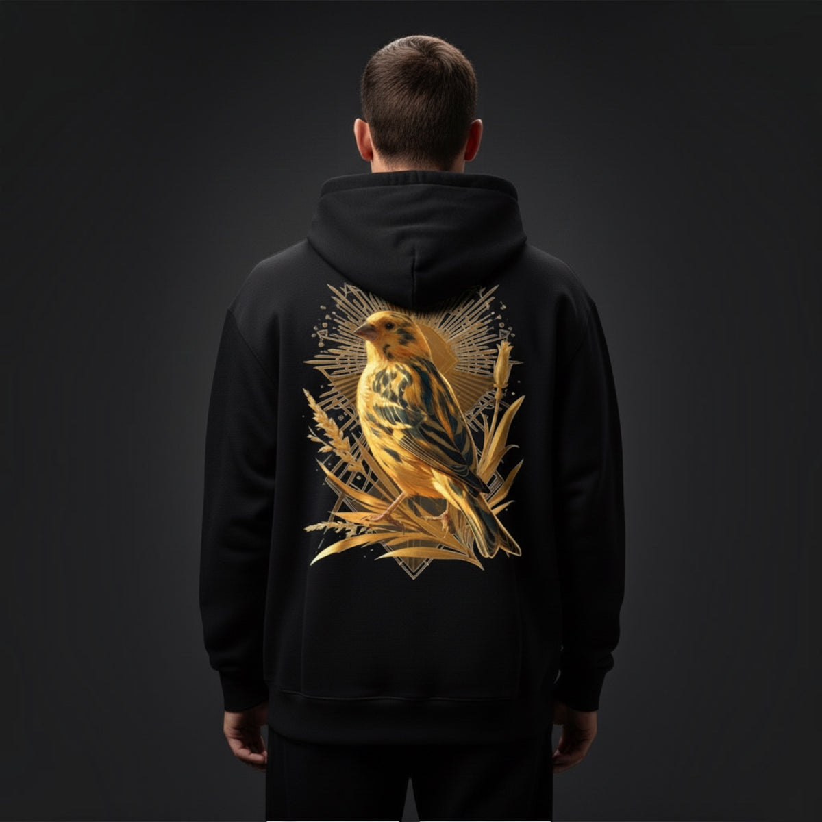 Golden Botanical Canary Hoodie – Premium Back Print