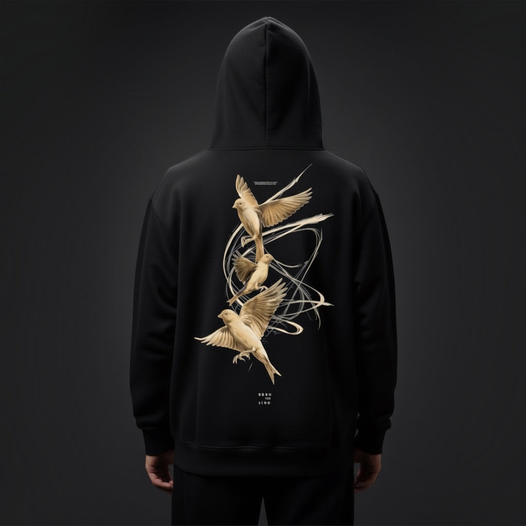 Dark Botanical Canary Hoodie – Premium Back Print