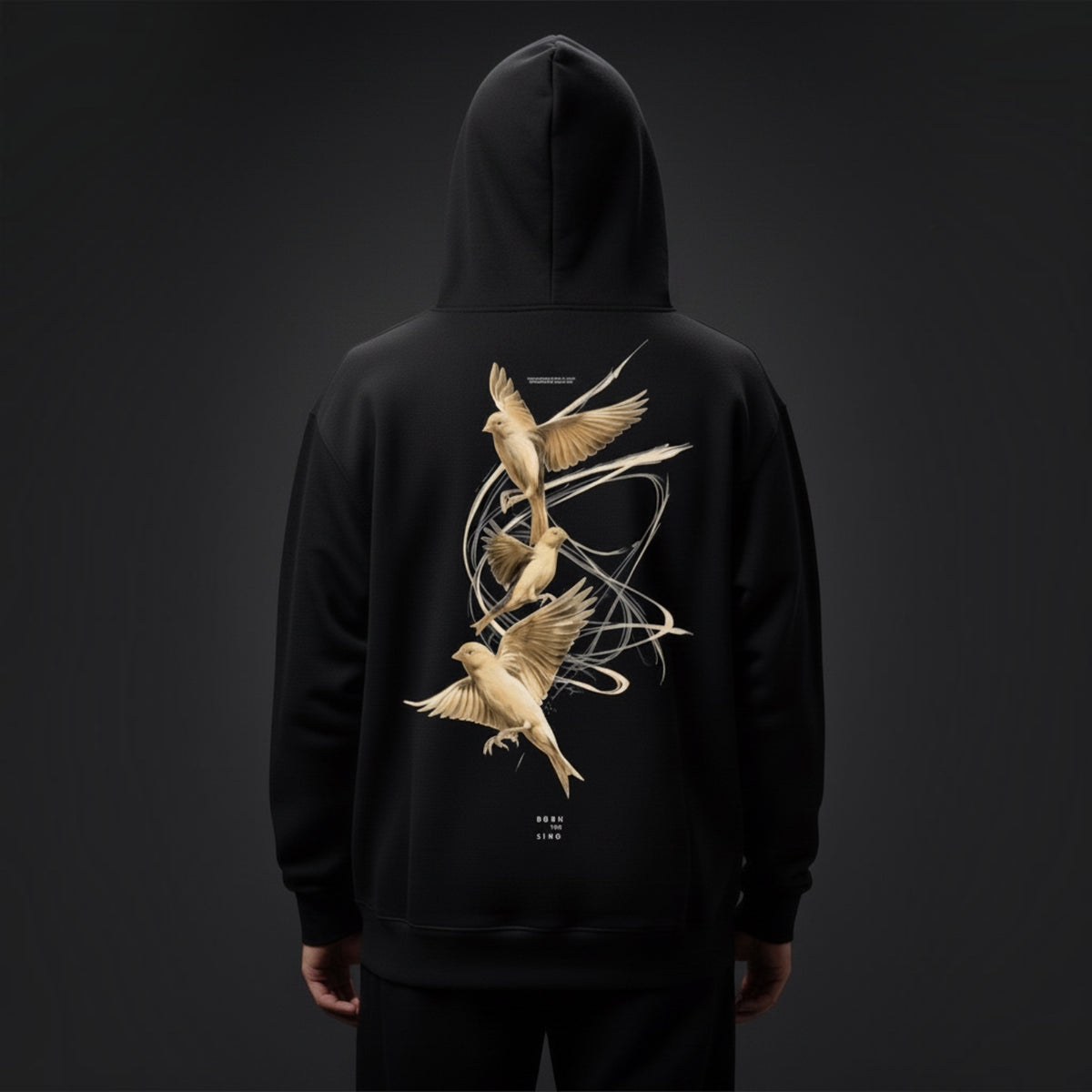 Dark Botanical Canary Hoodie – Premium Back Print
