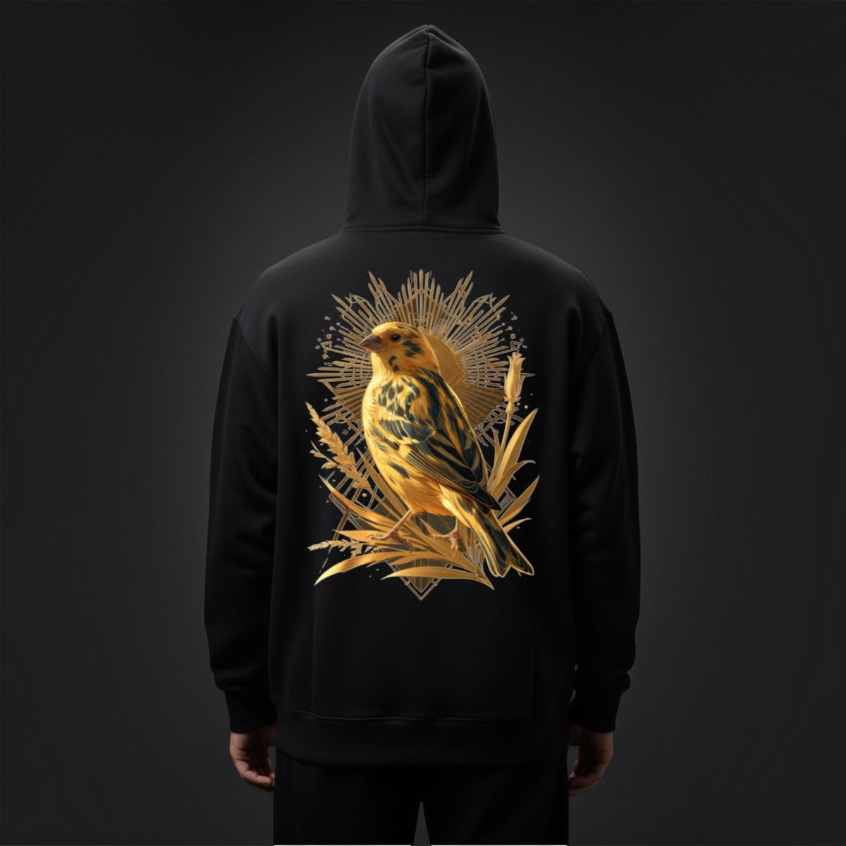Golden Botanical Canary Hoodie – Premium Back Print
