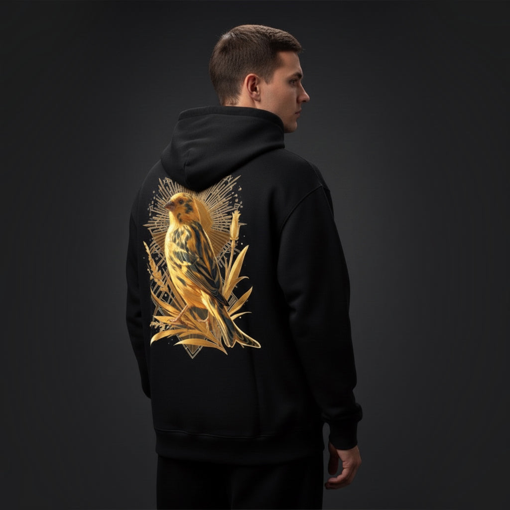 Golden Botanical Canary Hoodie – Premium Back Print