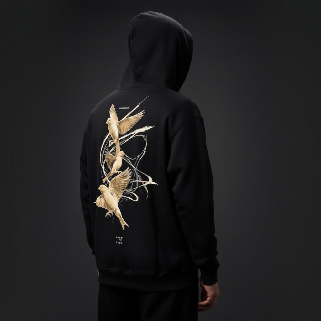 Dark Botanical Canary Hoodie – Premium Back Print