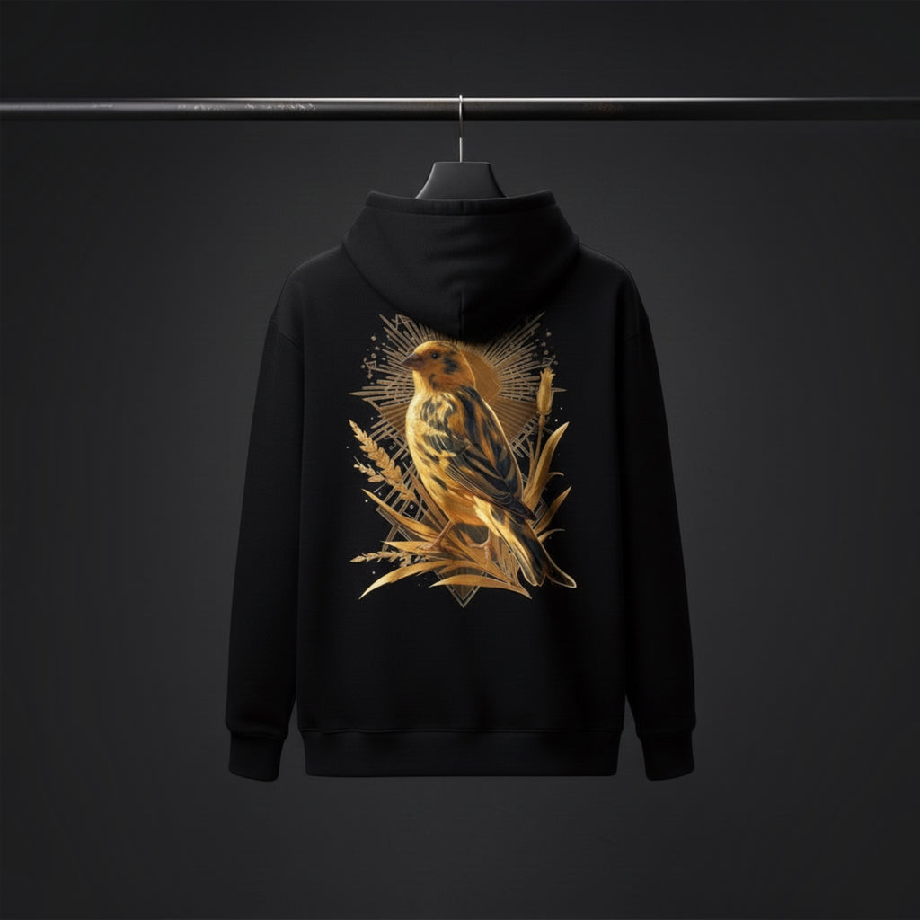 Golden Botanical Canary Hoodie – Premium Back Print