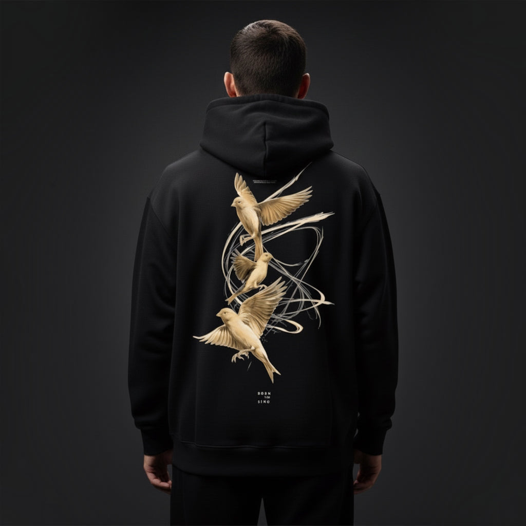 Dark Botanical Canary Hoodie – Premium Back Print