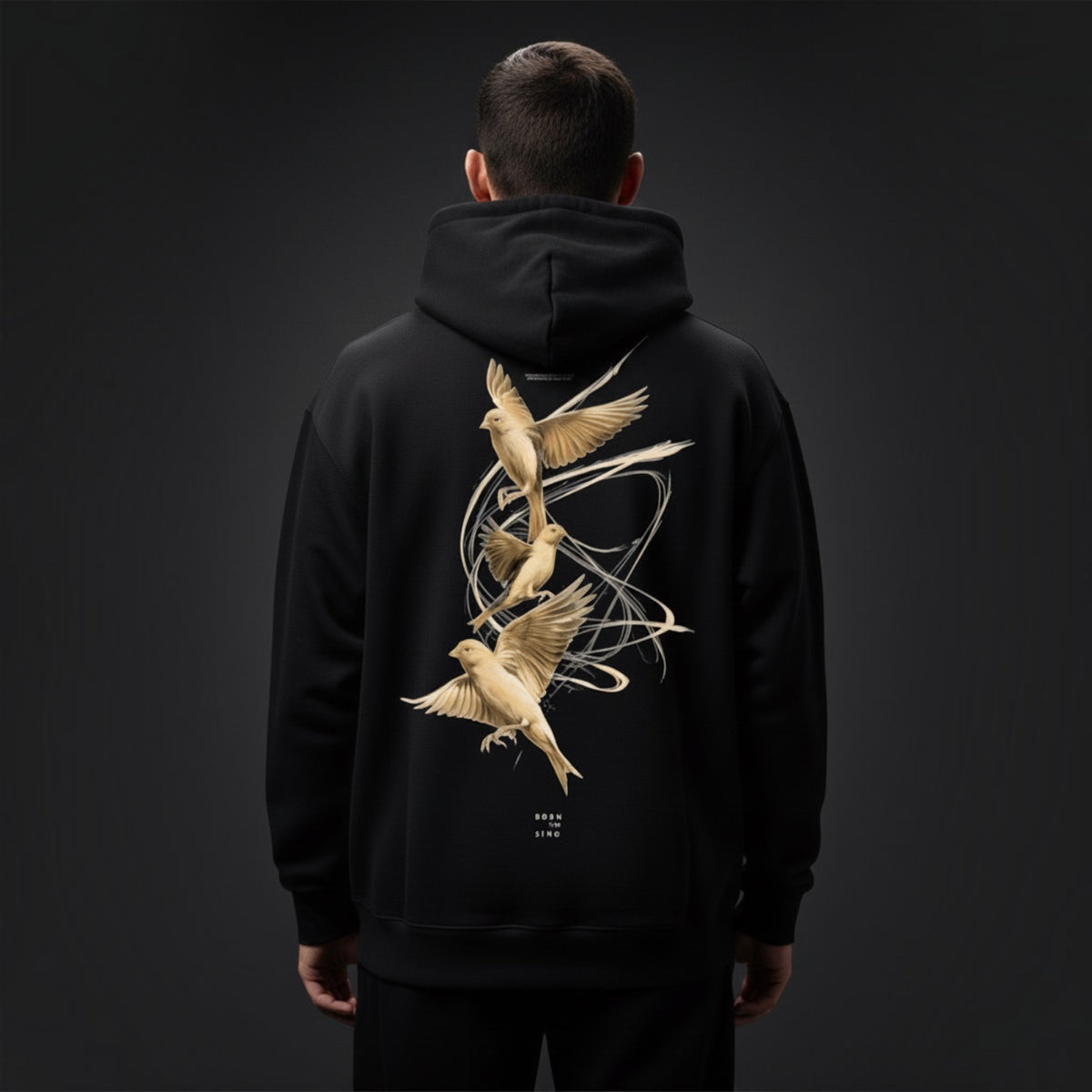 Dark Botanical Canary Hoodie – Premium Back Print
