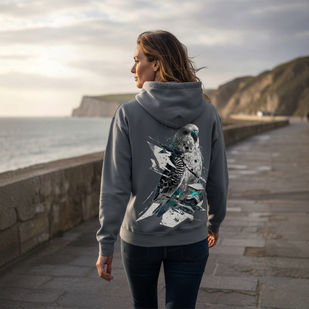 Geometric Budgie Hoodie – Graphic Back Print
