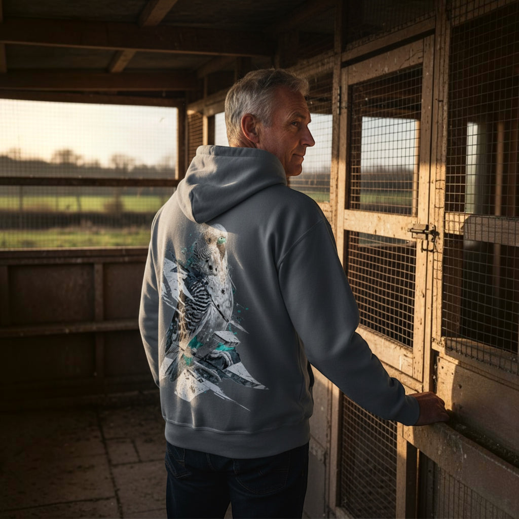 Geometric Budgie Hoodie – Graphic Back Print