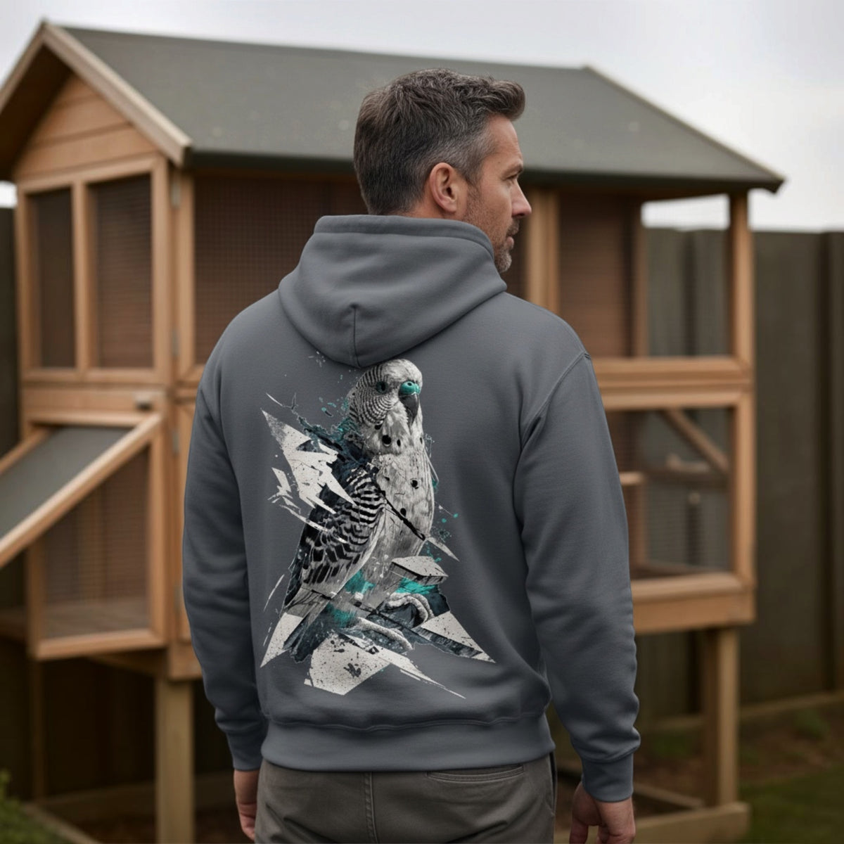 Geometric Budgie Hoodie – Graphic Back Print