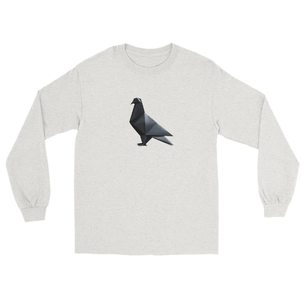 Blackout Polygon Minimal geometric pigeon Long Sleeve T-Shirt by Bird Folk