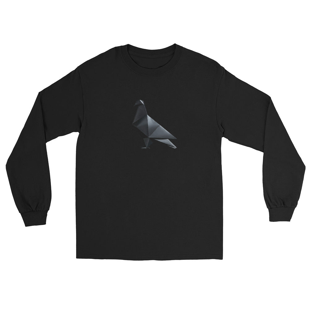 Blackout Polygon Minimal geometric pigeon Long Sleeve T-Shirt by Bird Folk