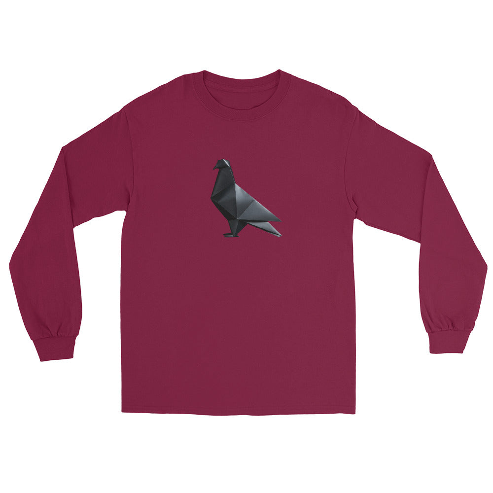 Blackout Polygon Minimal geometric pigeon Long Sleeve T-Shirt by Bird Folk