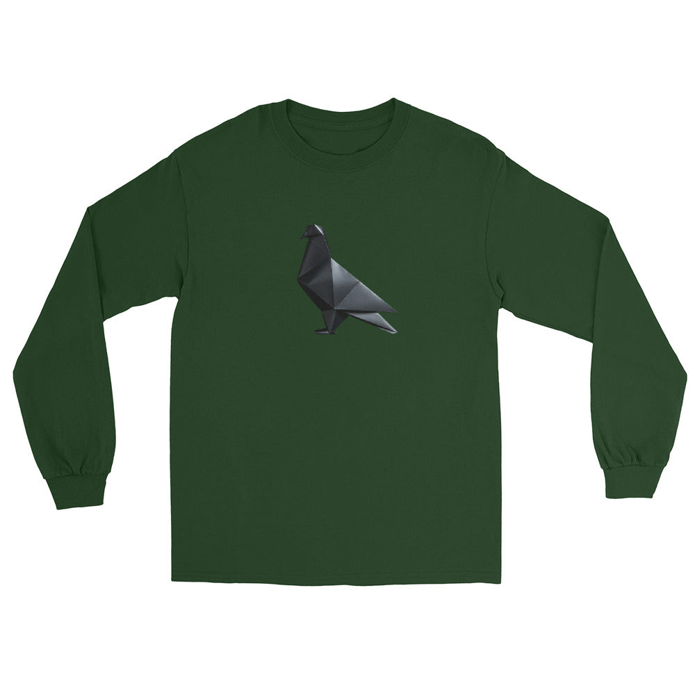 Blackout Polygon Minimal geometric pigeon Long Sleeve T-Shirt by Bird Folk
