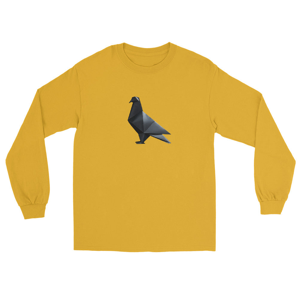 Blackout Polygon Minimal geometric pigeon Long Sleeve T-Shirt by Bird Folk