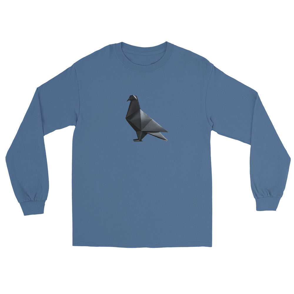 Blackout Polygon Minimal geometric pigeon Long Sleeve T-Shirt by Bird Folk