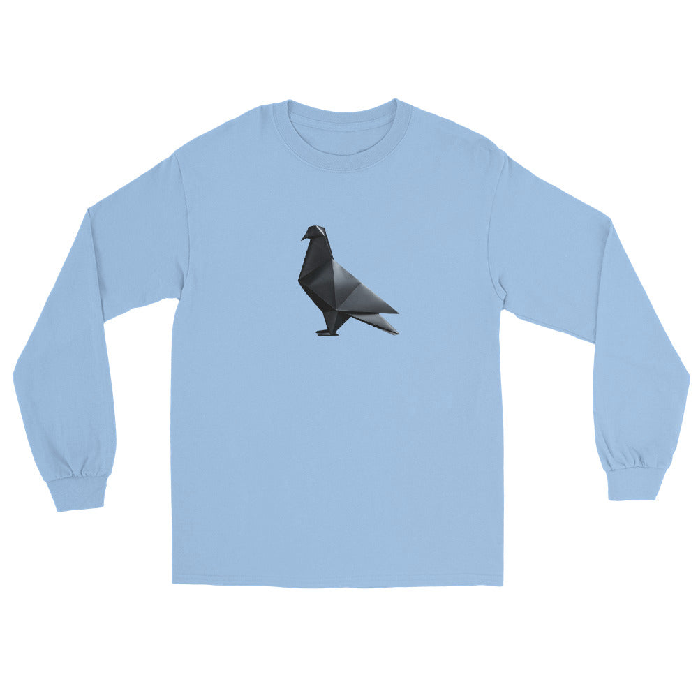 Blackout Polygon Minimal geometric pigeon Long Sleeve T-Shirt by Bird Folk