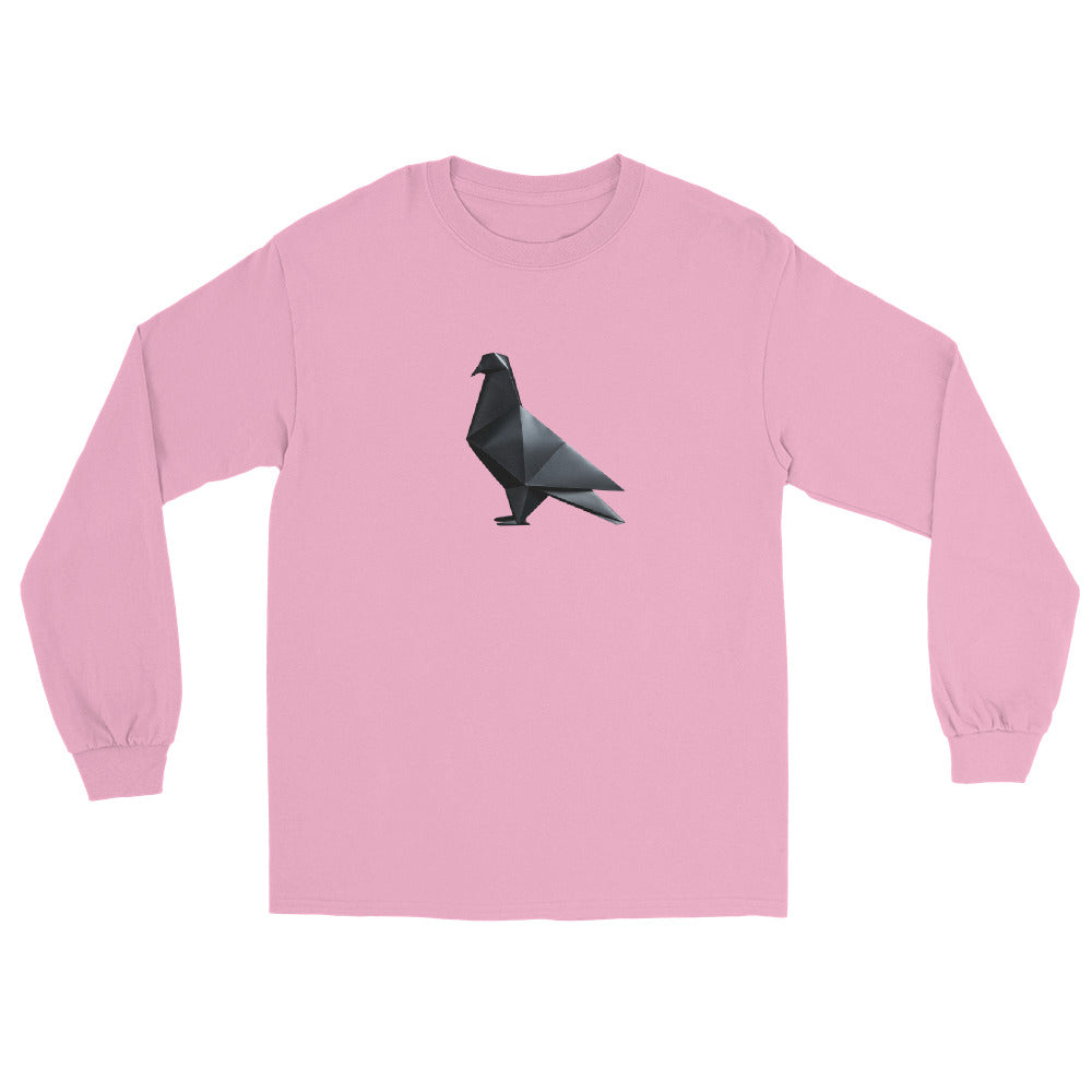 Blackout Polygon Minimal geometric pigeon Long Sleeve T-Shirt by Bird Folk