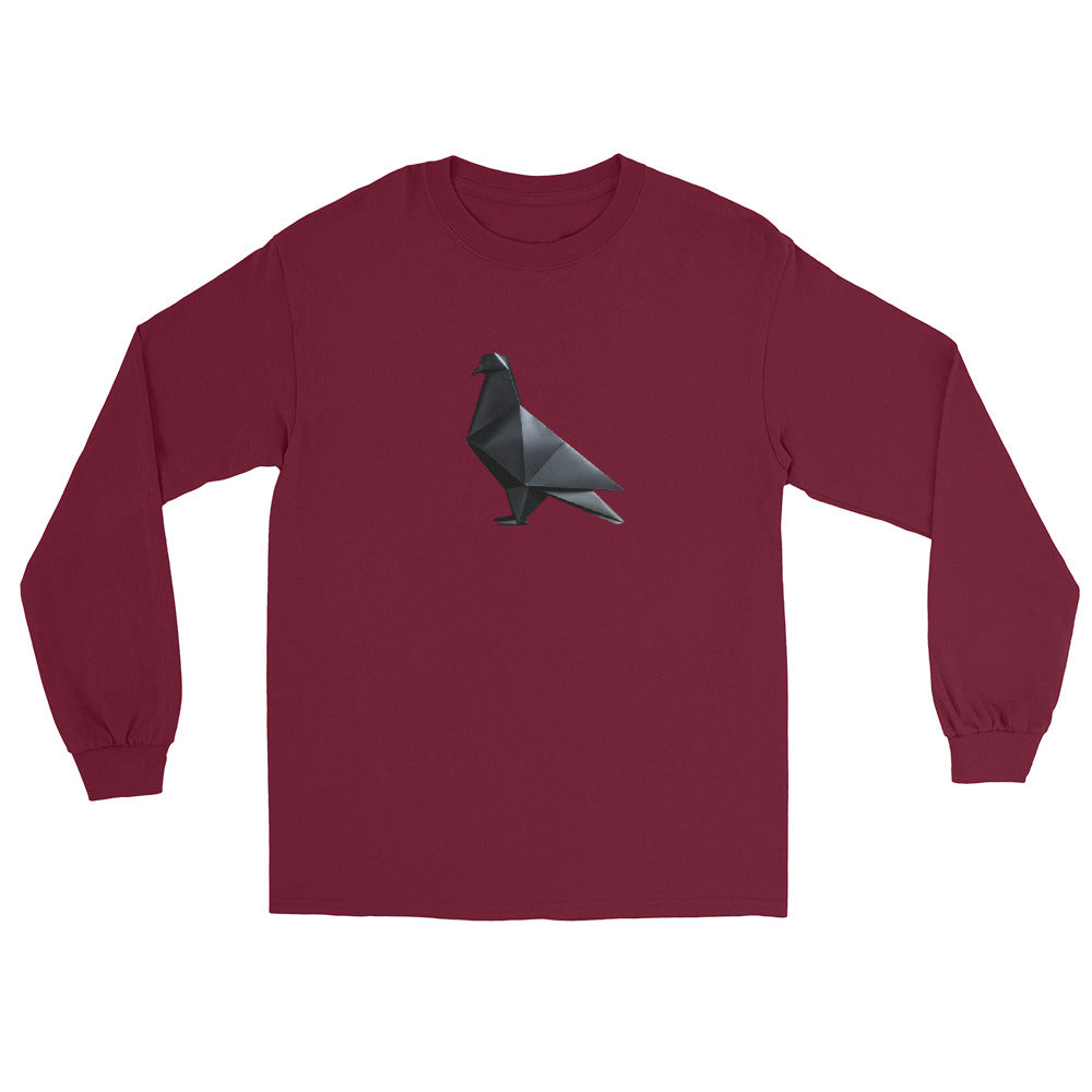 Blackout Polygon Minimal geometric pigeon Long Sleeve T-Shirt by Bird Folk