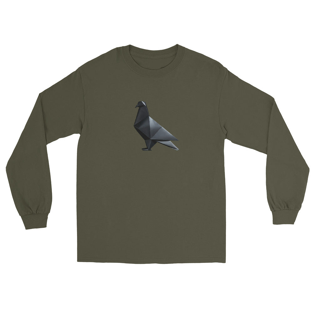 Blackout Polygon Minimal geometric pigeon Long Sleeve T-Shirt by Bird Folk