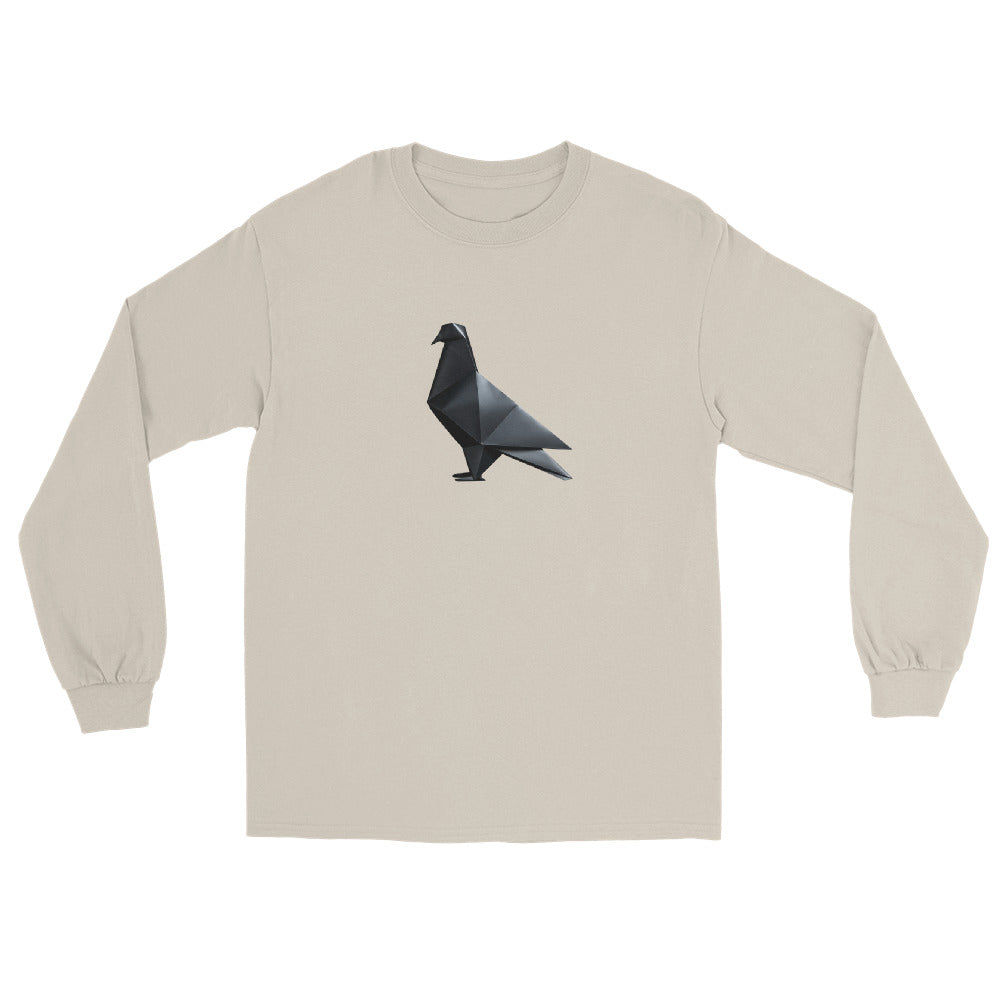 Blackout Polygon Minimal geometric pigeon Long Sleeve T-Shirt by Bird Folk
