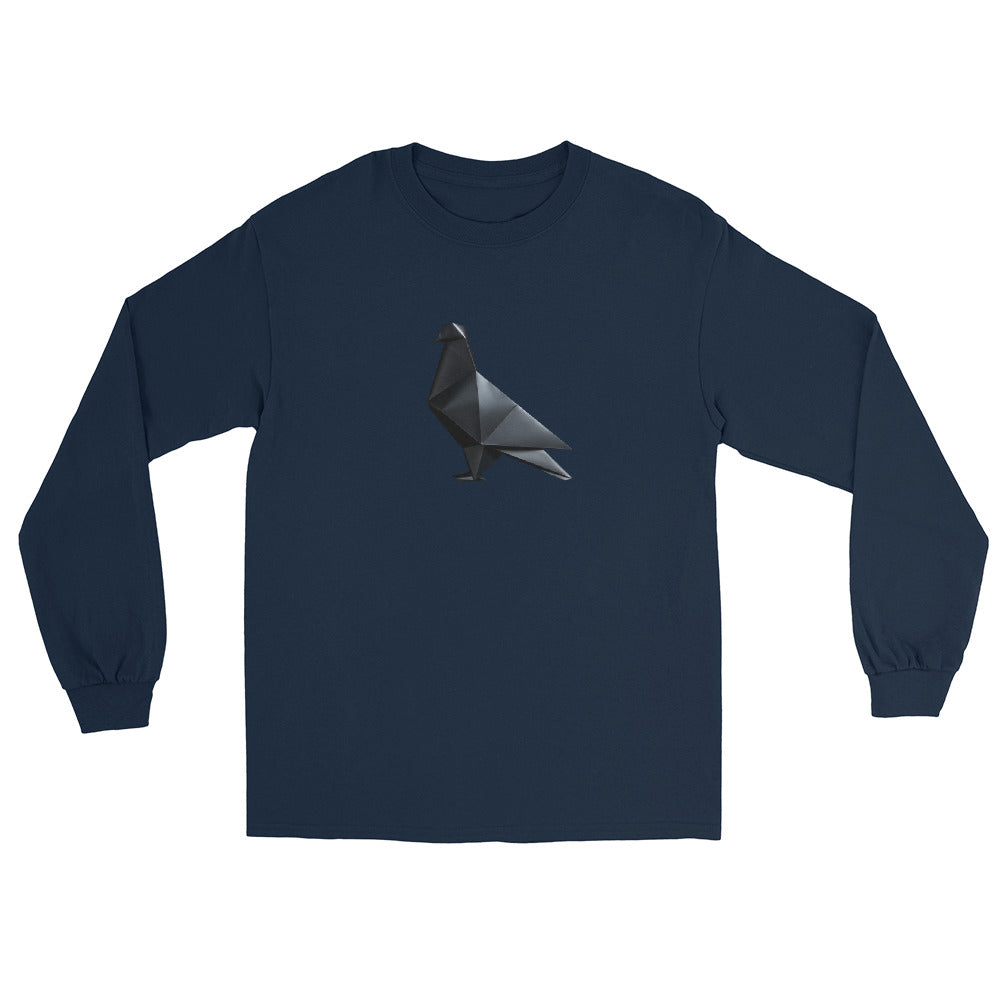 Blackout Polygon Minimal geometric pigeon Long Sleeve T-Shirt by Bird Folk