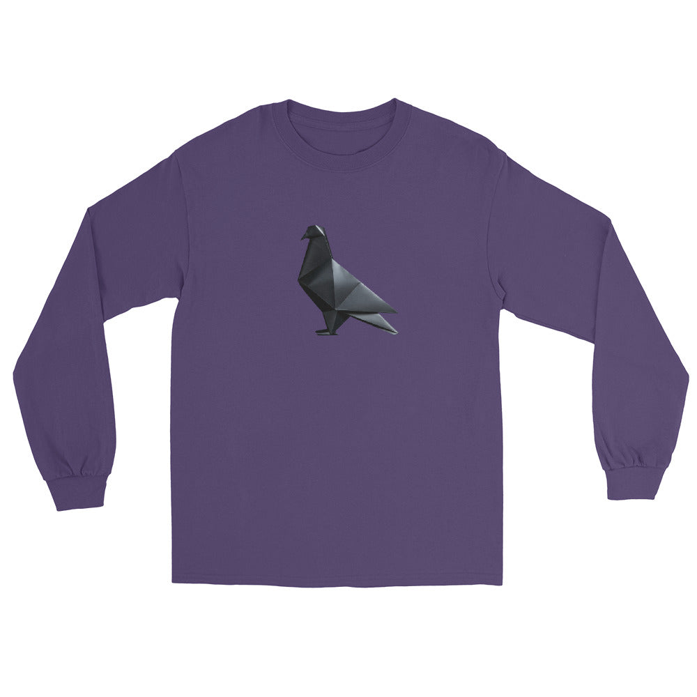 Blackout Polygon Minimal geometric pigeon Long Sleeve T-Shirt by Bird Folk