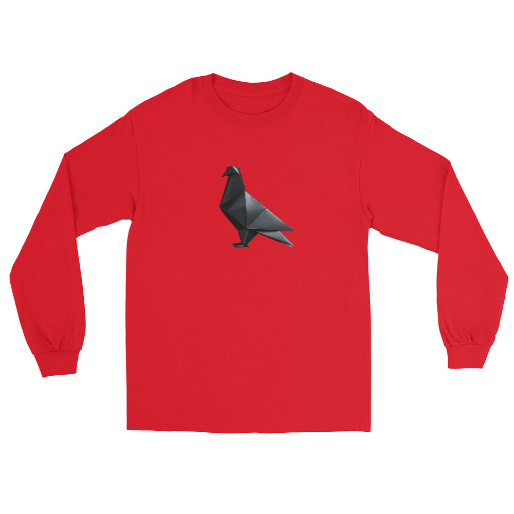 Blackout Polygon Minimal geometric pigeon Long Sleeve T-Shirt by Bird Folk