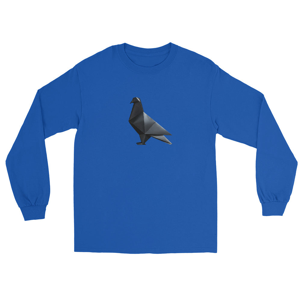 Blackout Polygon Minimal geometric pigeon Long Sleeve T-Shirt by Bird Folk