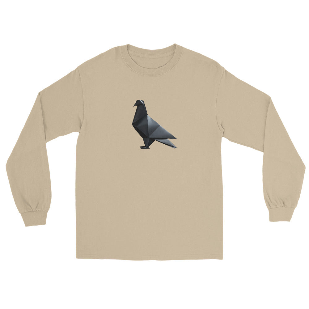 Blackout Polygon Minimal geometric pigeon Long Sleeve T-Shirt by Bird Folk