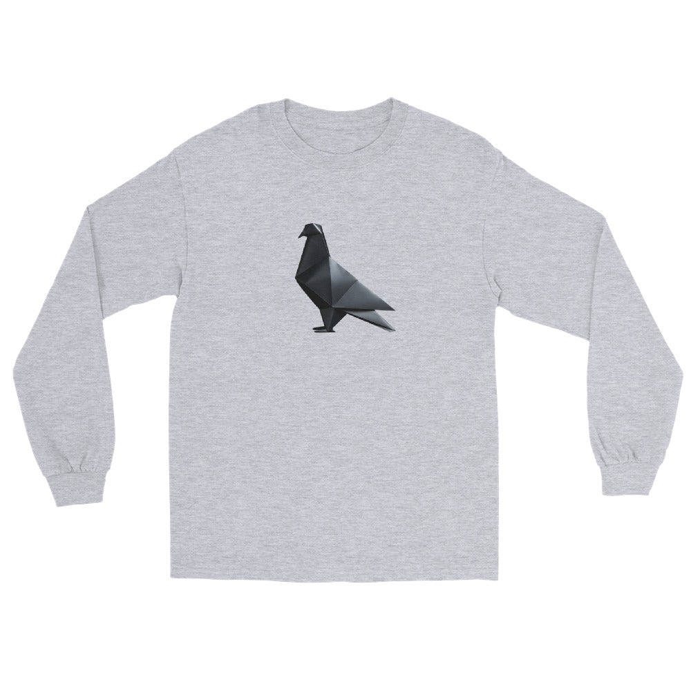 Blackout Polygon Minimal geometric pigeon Long Sleeve T-Shirt by Bird Folk