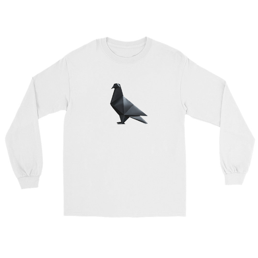 Blackout Polygon Minimal geometric pigeon Long Sleeve T-Shirt by Bird Folk