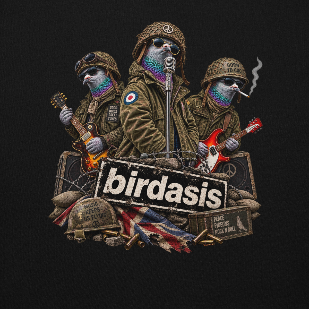 Birdasis War Birds Pigeon Hoodie – Black back view | Bird Folk