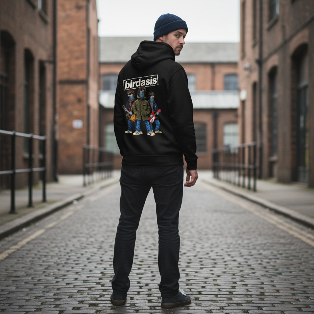 Pigeon Rock Revival Hoodie – Black back view | Bird Folk