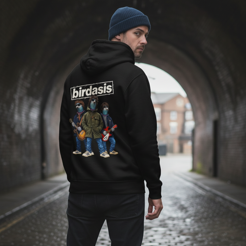 Pigeon Rock Revival Hoodie – Black back view | Bird Folk