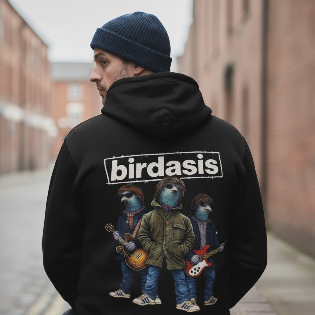 Pigeon Rock Revival Hoodie – Black back view | Bird Folk