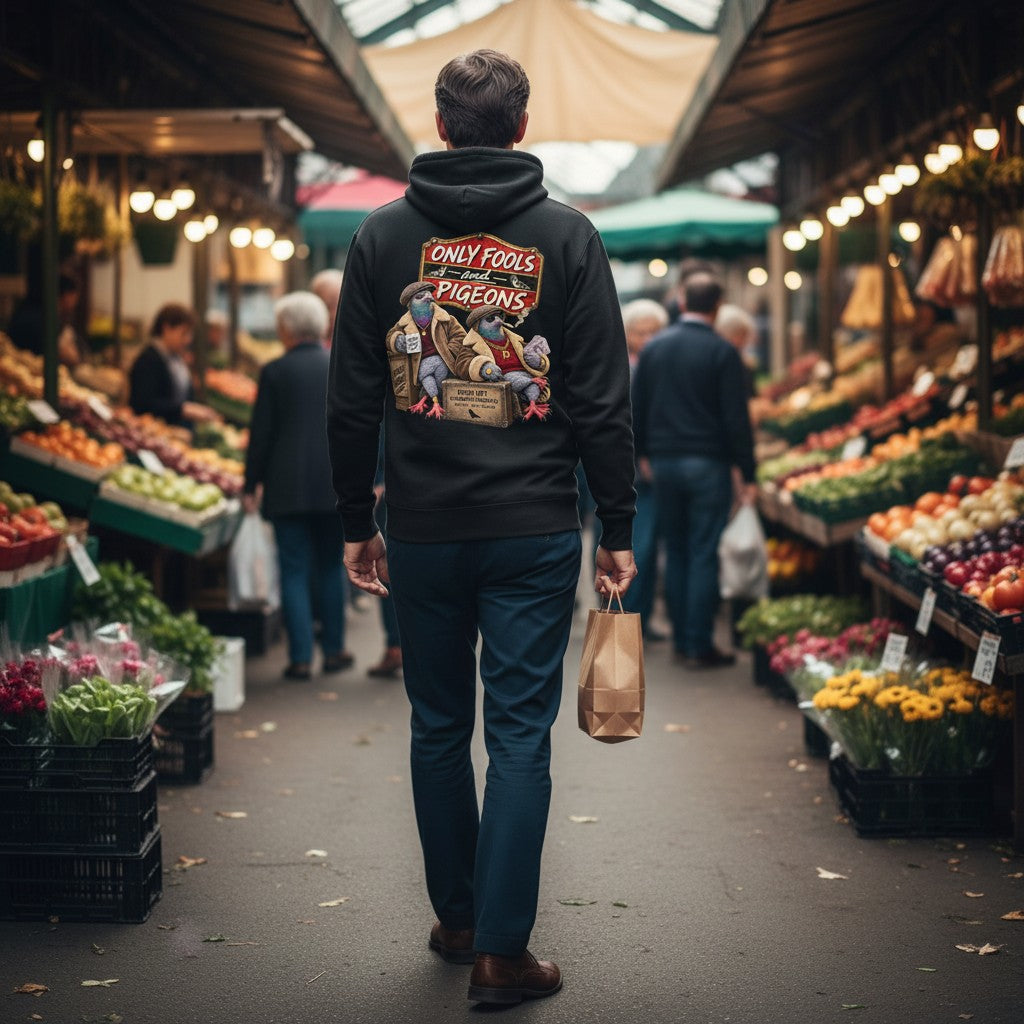 Only Fools and Pigeons Hoodie – Black back view | Bird Folk