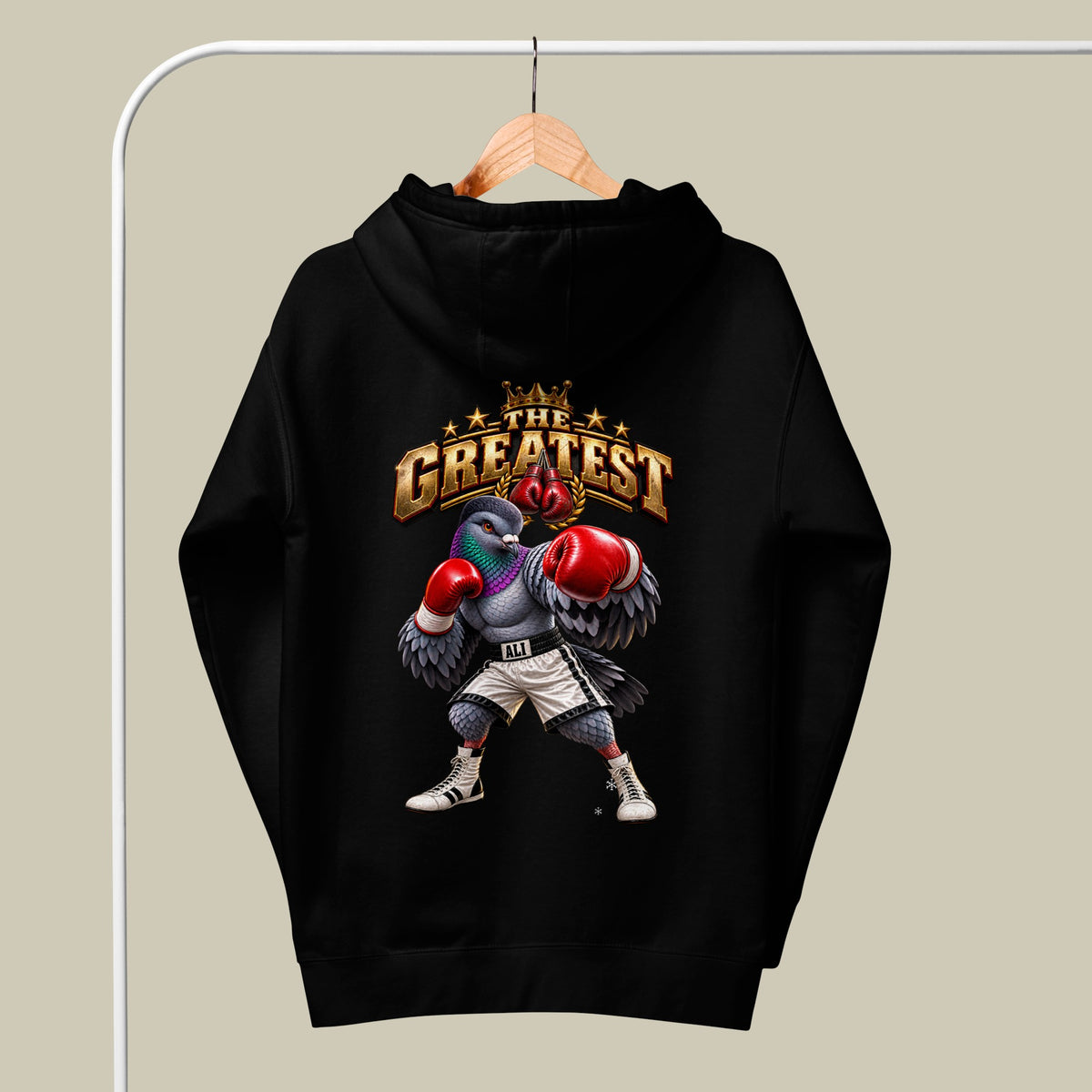 Champion Spirit Pigeon Hoodie – Black back view | Bird Folk