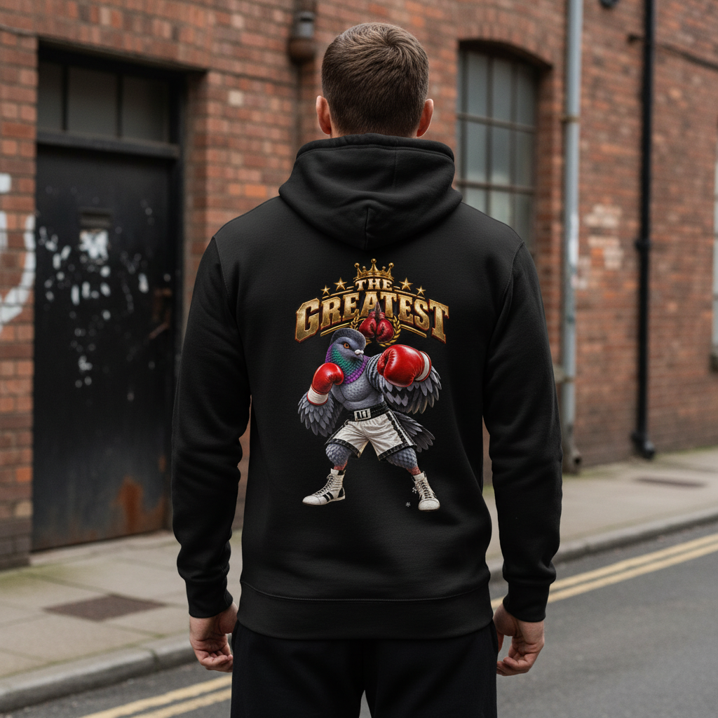 Champion Spirit Pigeon Hoodie – Black back view | Bird Folk
