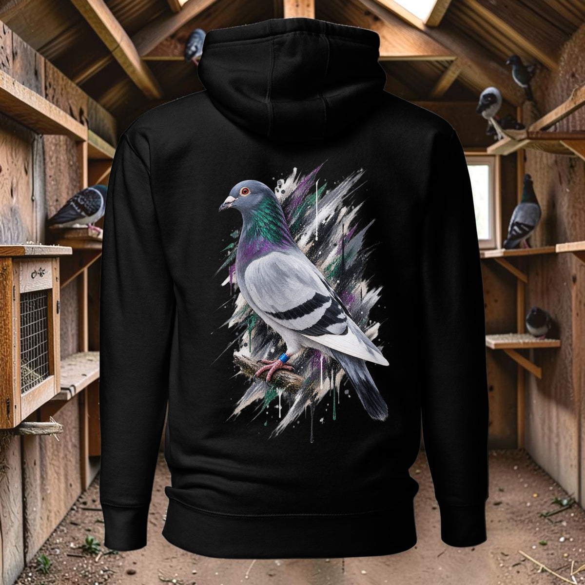 Blue Bar Painted Pigeon Hoodie