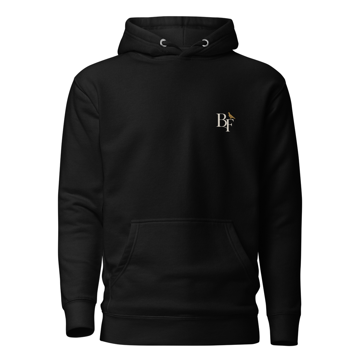 Pigeon Rock Legends Hoodie – Black front view | Bird Folk