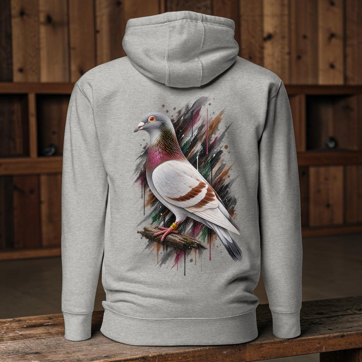 Red Bar Painted Pigeon Hoodie