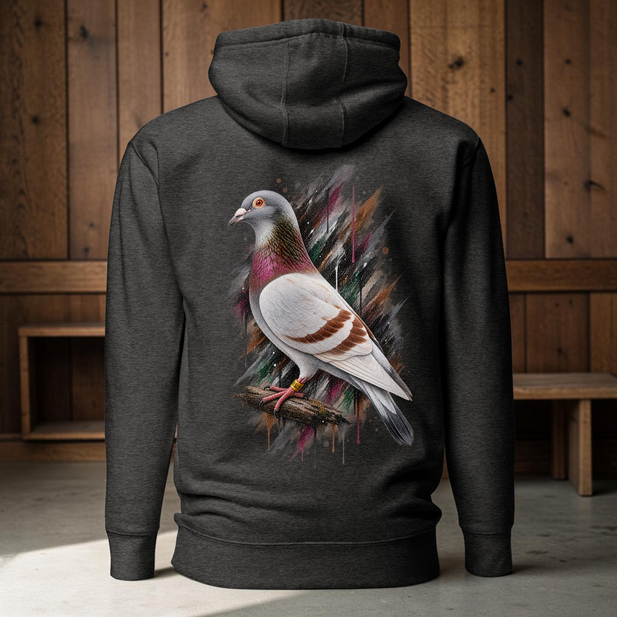 Red Bar Painted Pigeon Hoodie