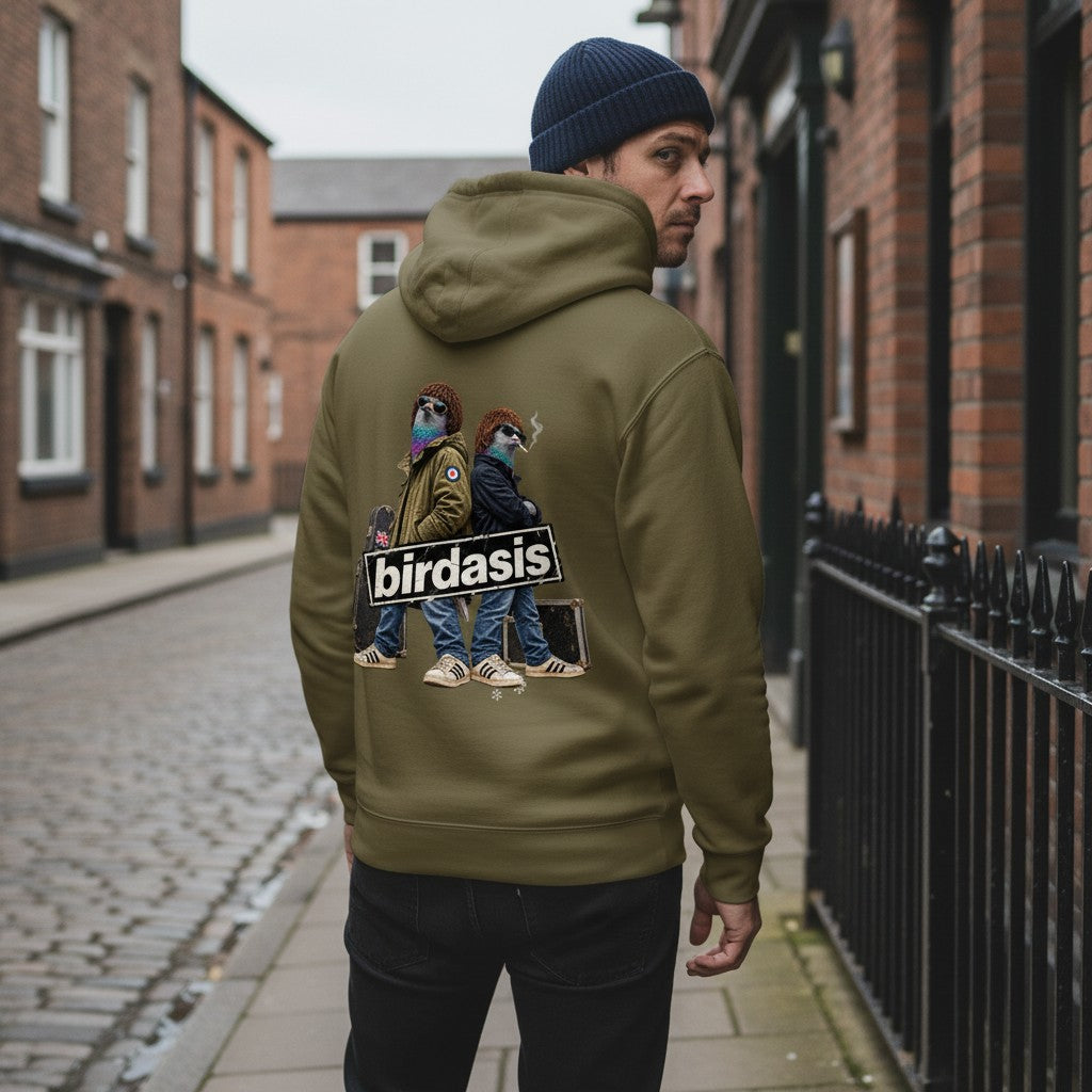 Birdasis Duo Pigeon Hoodie – Military Green back view | Bird Folk
