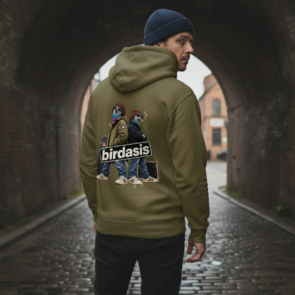 Birdasis Duo Pigeon Hoodie – Military Green back view | Bird Folk