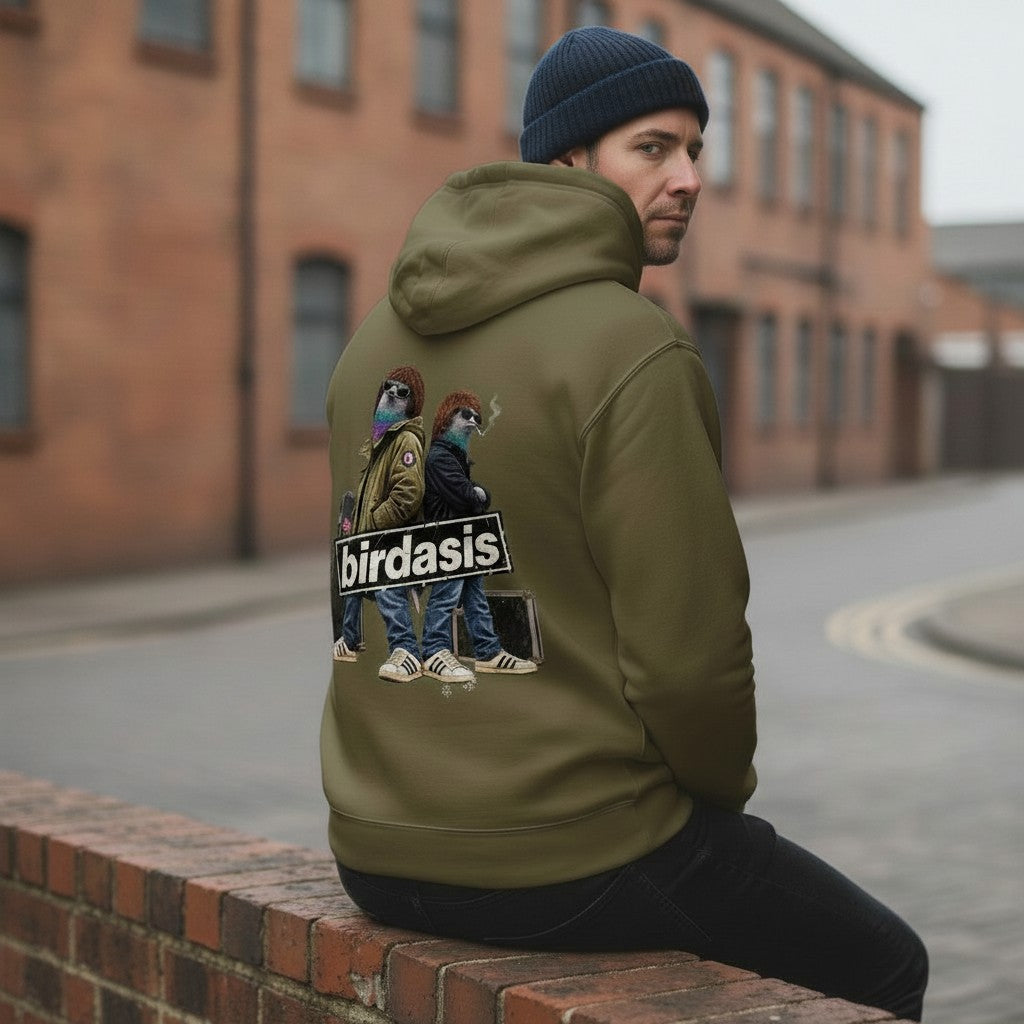 Birdasis Duo Pigeon Hoodie – Military Green back view | Bird Folk