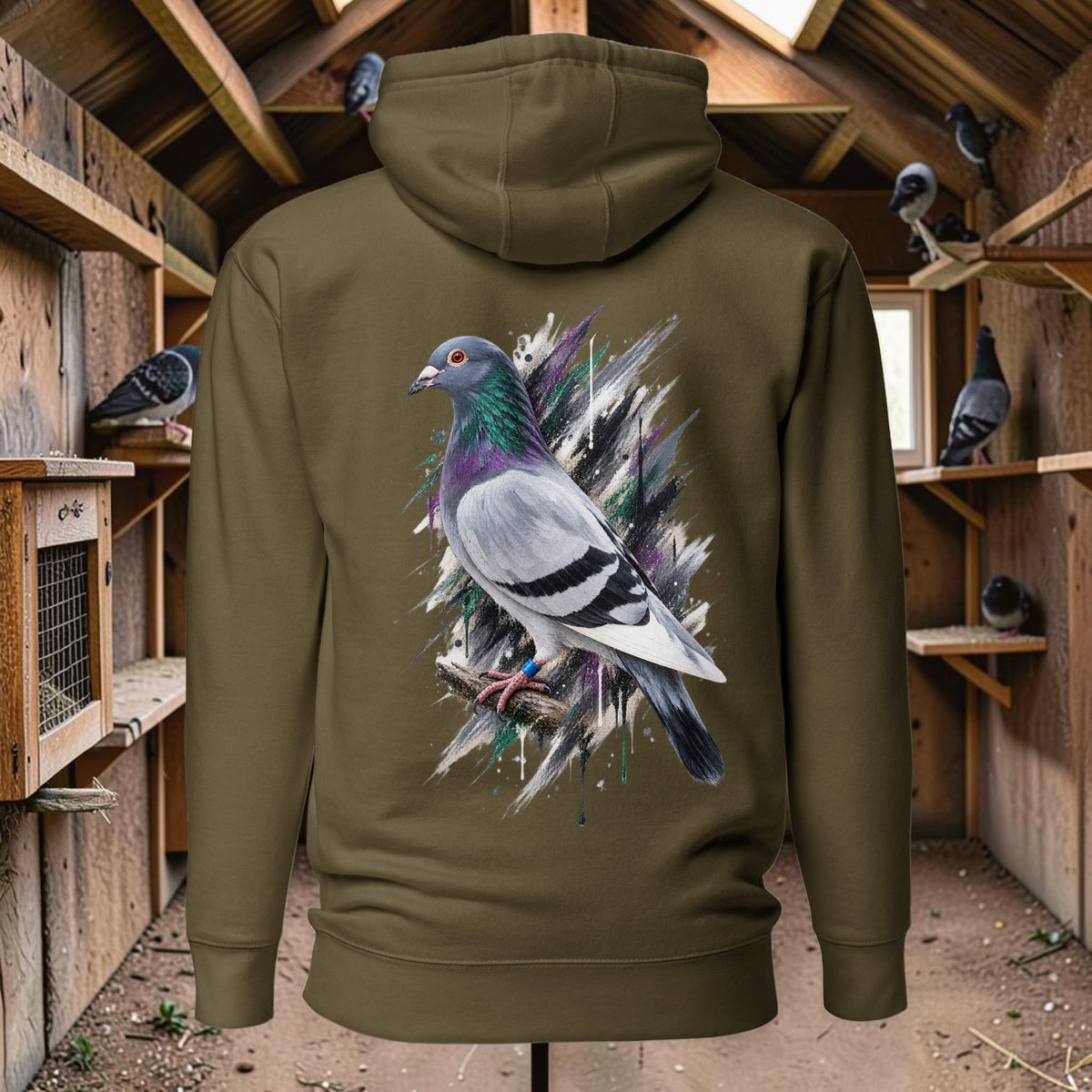 Blue Bar Painted Pigeon Hoodie