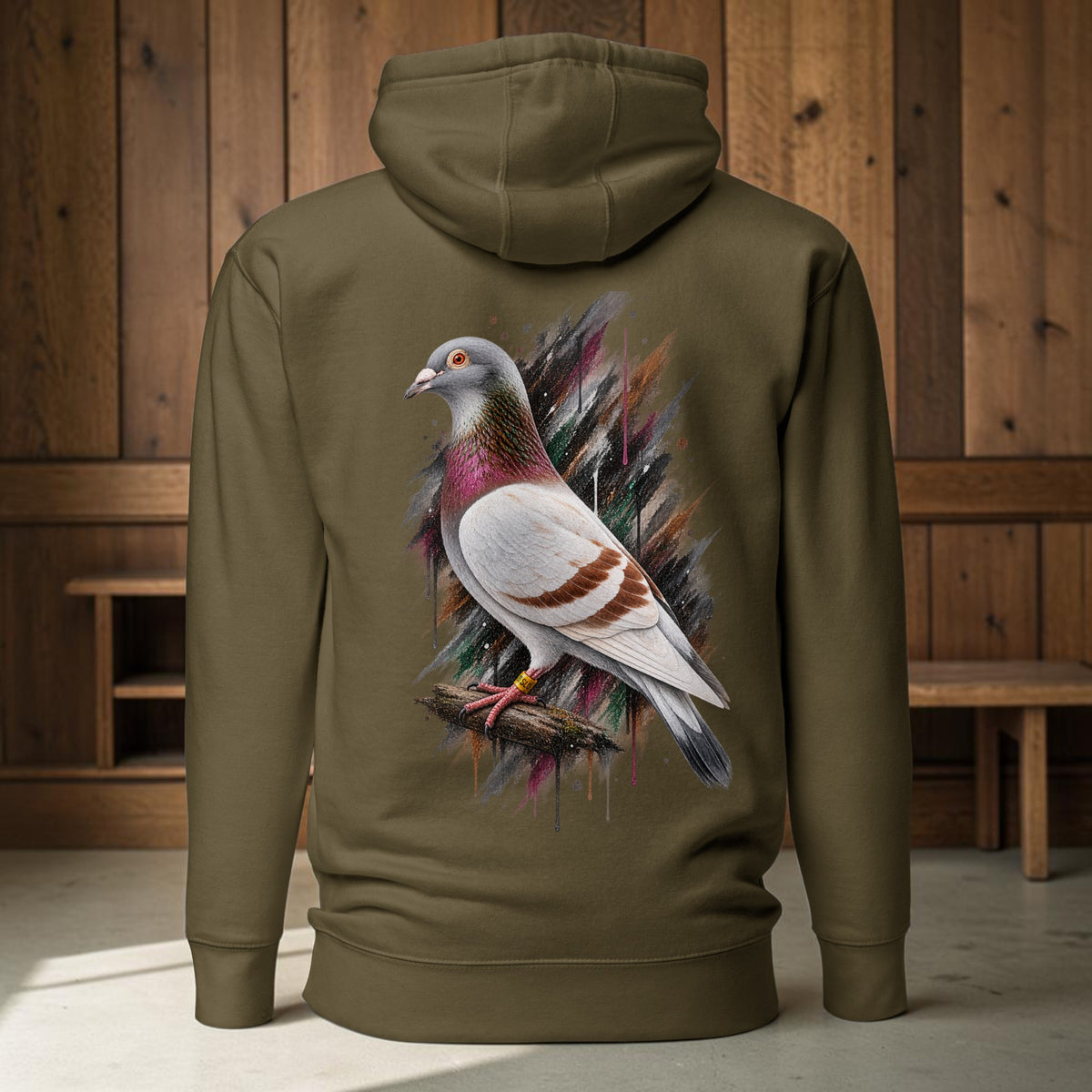 Red Bar Painted Pigeon Hoodie
